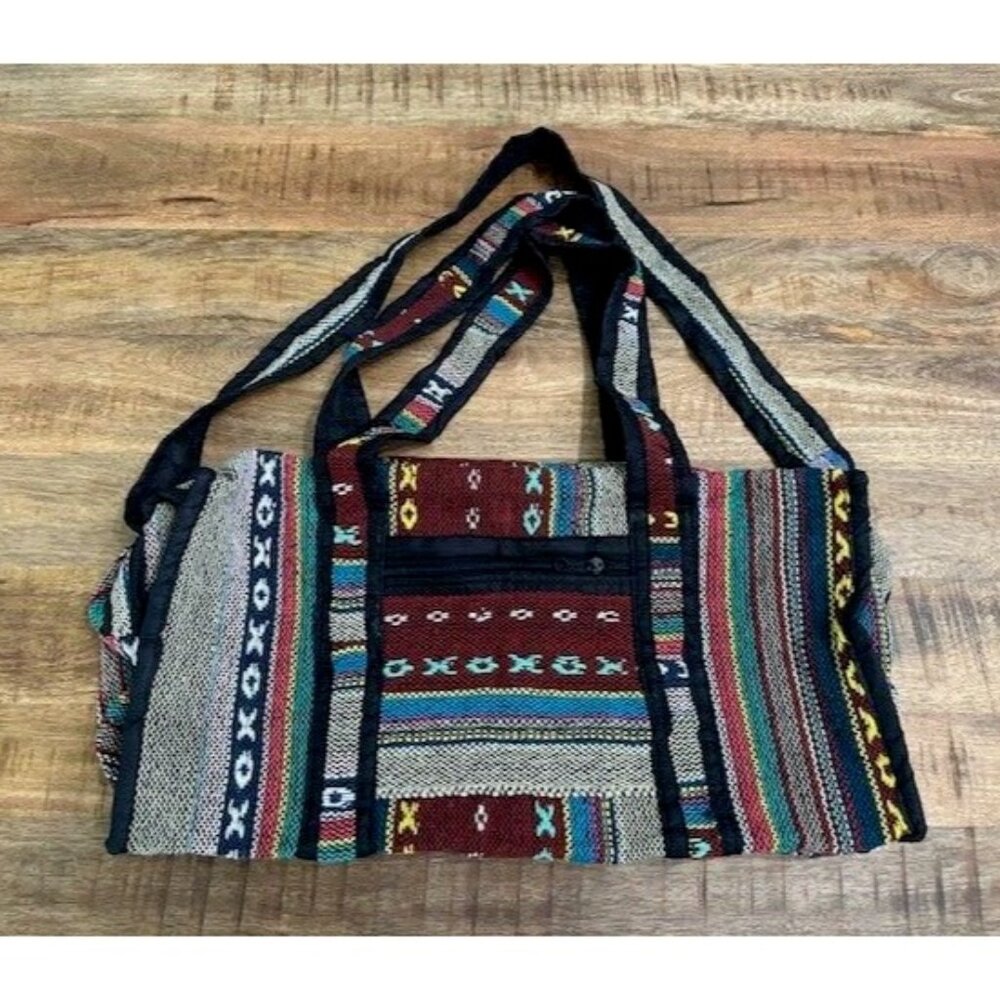 Woven Textile Travel Gym Bag Duffle Bag Boho Hippie Style Weekend Double Strap